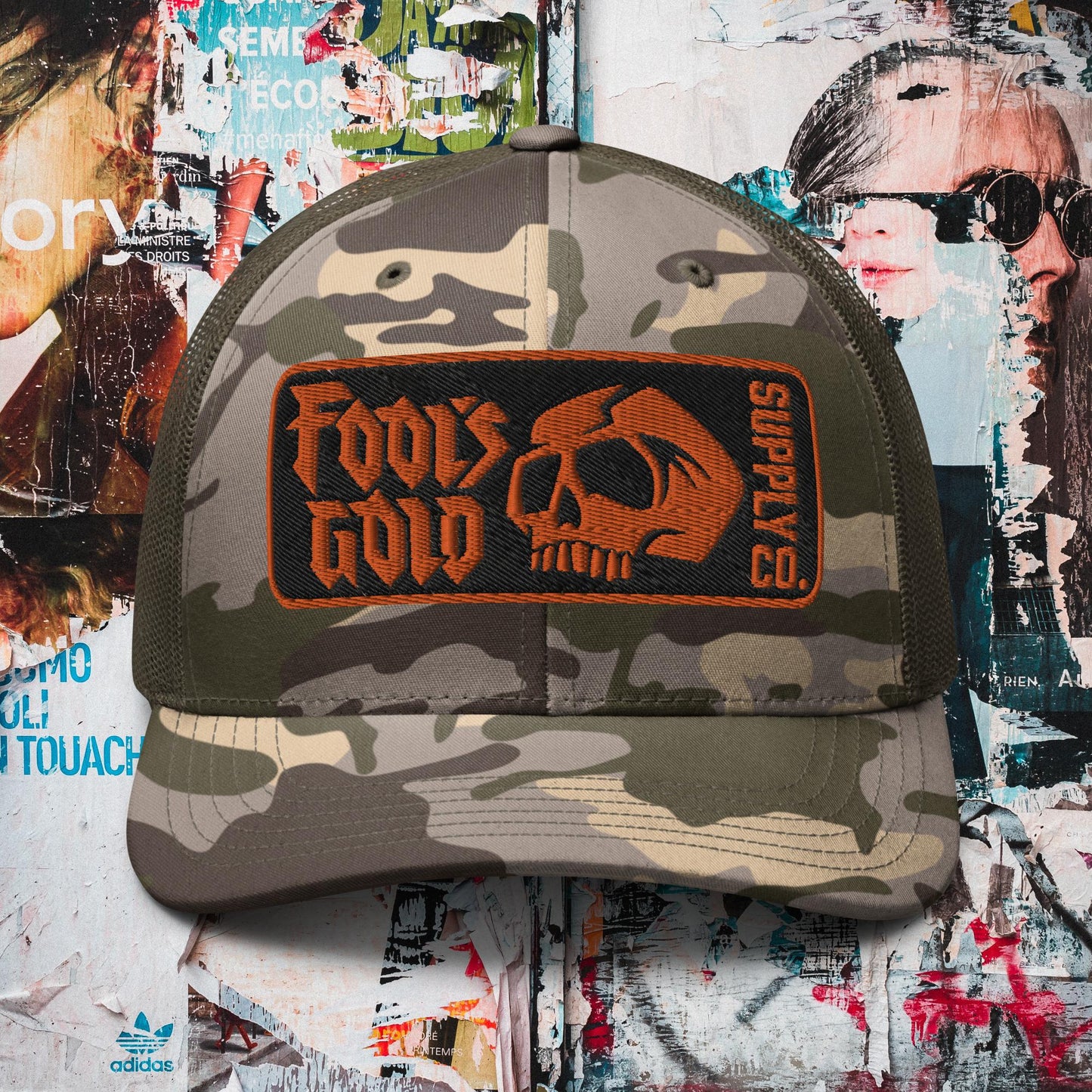 Skull Camouflage Trucker Hat - Orange