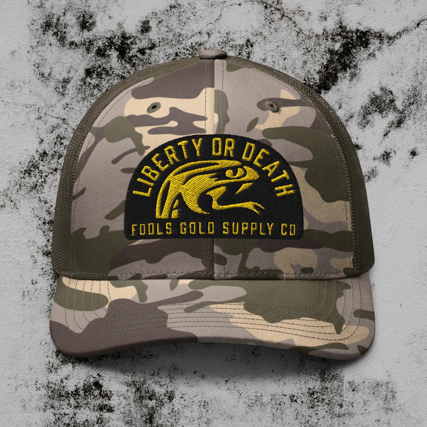 Liberty or Death Camouflage Trucker Hat - Gold