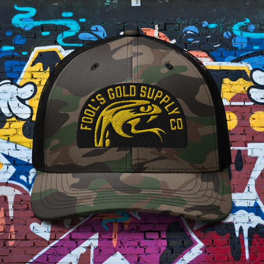 Snake Logo Camouflage Trucker Hat - Gold